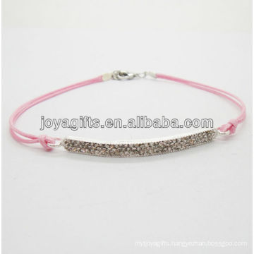Diamante alloy woven bracelet with pink wire